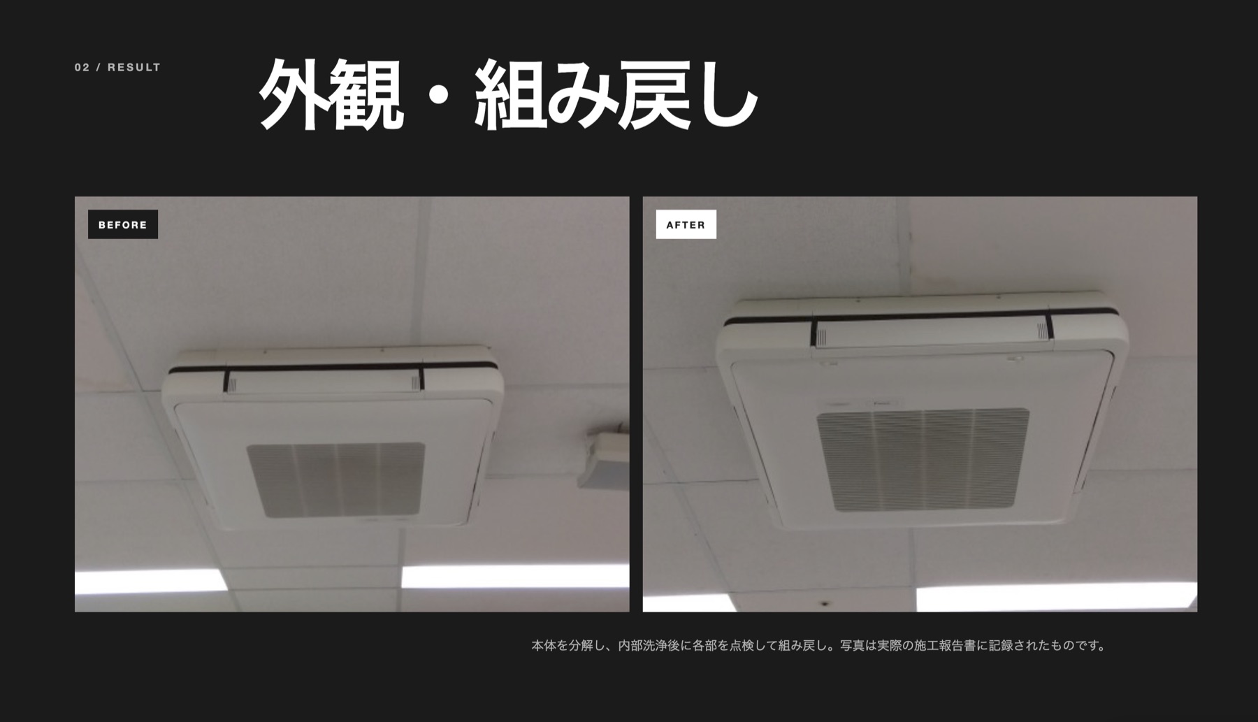 エアコン外観の清掃前と清掃後